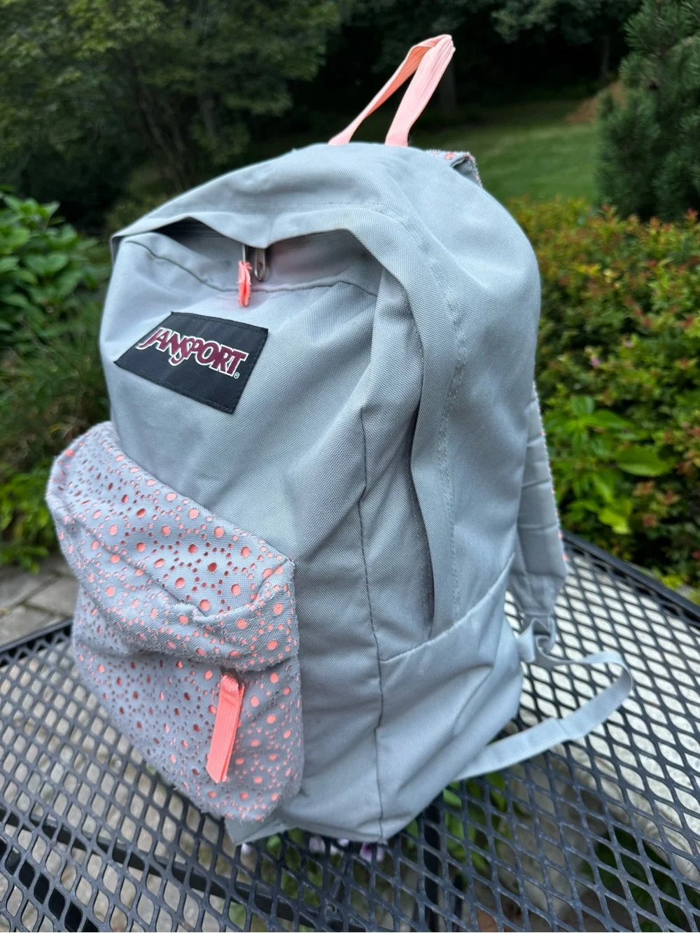 Jansport Light Gray Backpack with Pink Accents